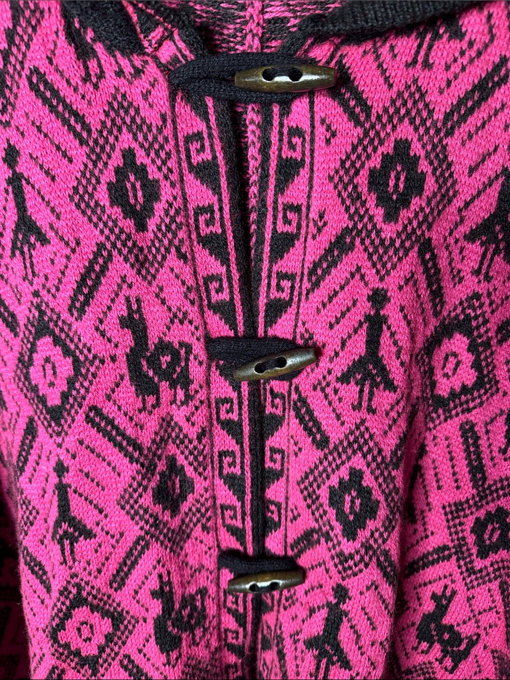 Alpaca Connection Peru Hooded Alpaca Wool Poncho Pink Black One Size - Picture 4 of 9